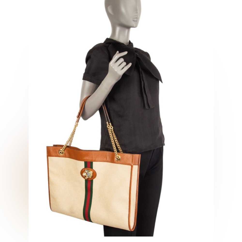 Gucci Tan and Brown Tote with Gold Chain